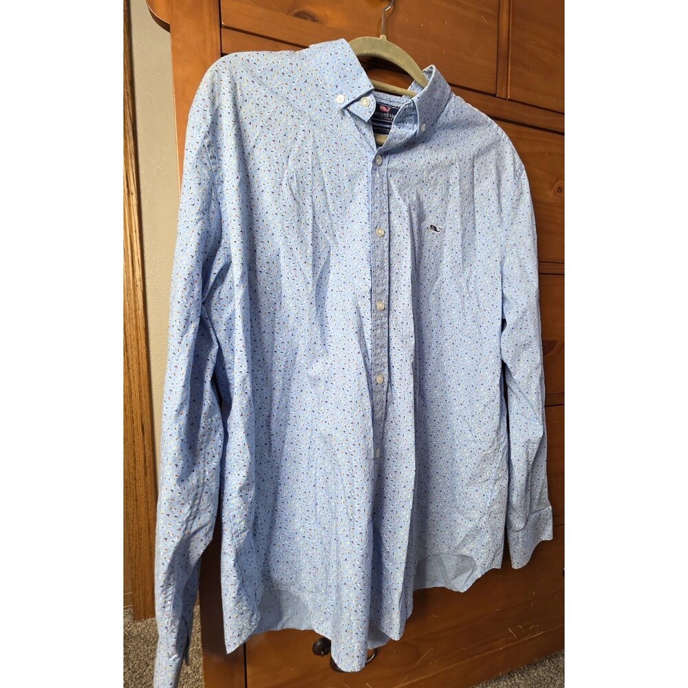Vineyard Vines Whale Confetti Shirt Size XL Blue Long Sleeve Button Down